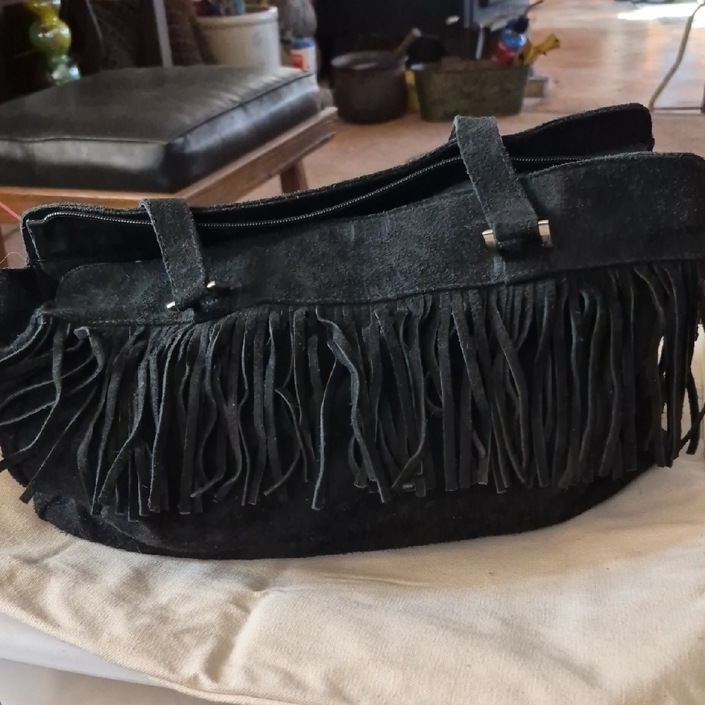 Fringe Suede Black Handbag